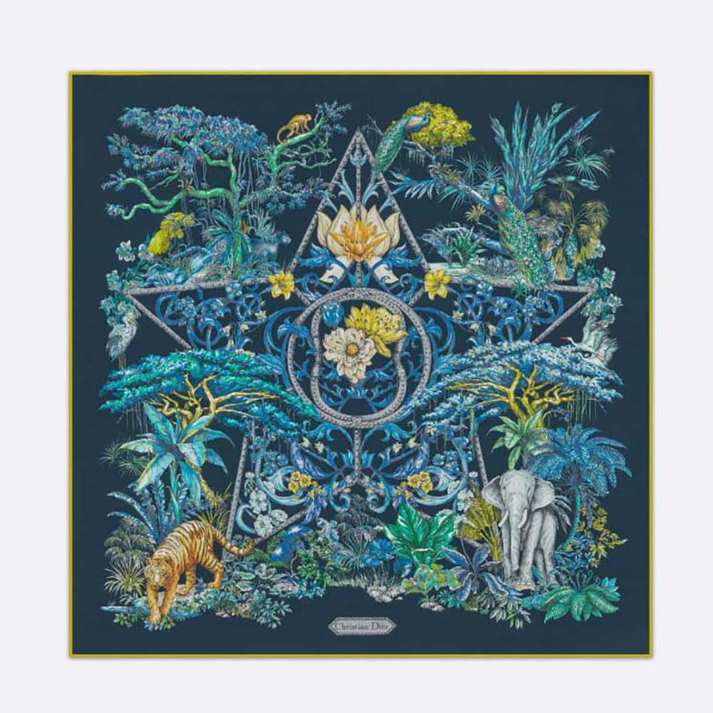 Dior Women Etoile De Voyage 90 Square Scarf Deep Blue Multicolor Silk Twill